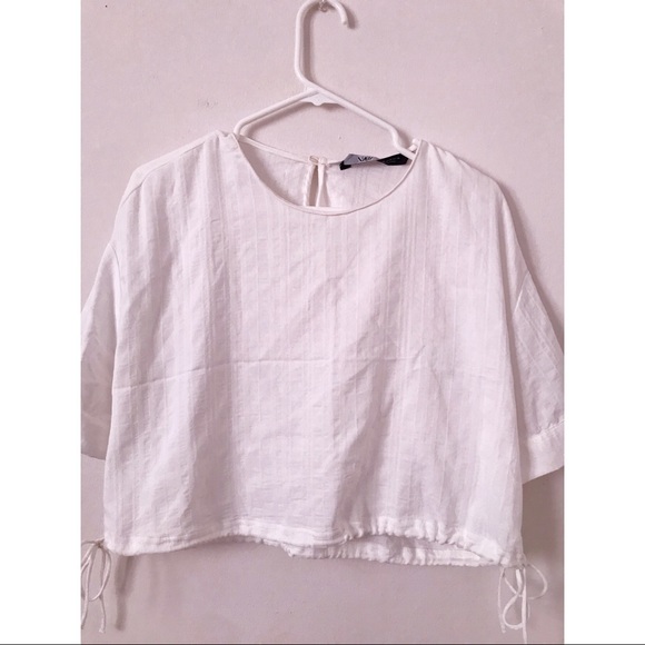 Zara White Crop Shirt Large - Picture 2 of 5